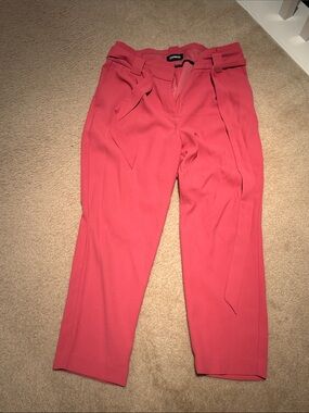 Express Coral Pink Paperbag Waist Tie Pants